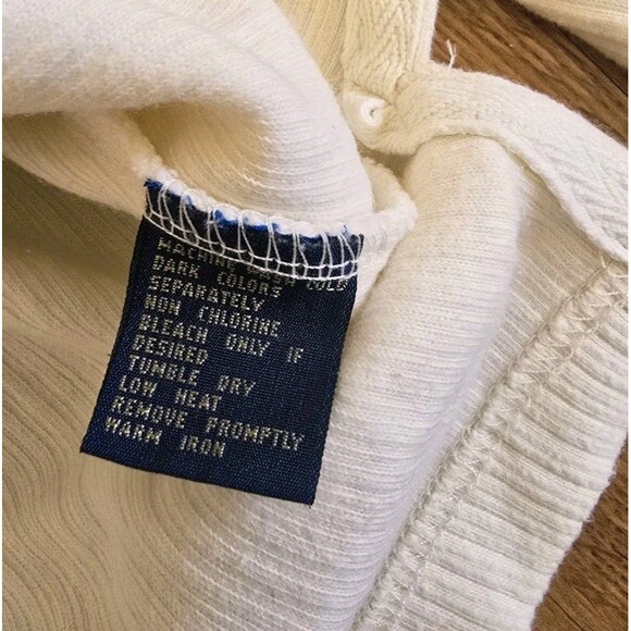 Vintage Chaps Ralph Lauren Cotton Sweatshirt Men Size L Ivory Ribbed Henley 90s - Picture 6 of 11